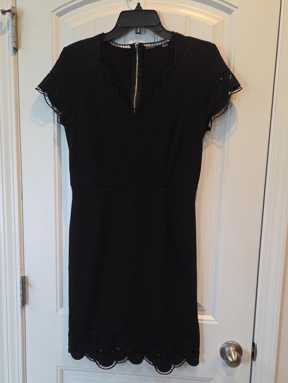 T Tahari Elegant Black Mini Dress with Lace Embroidery Trim - Women